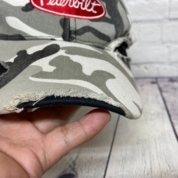 Peterbilt Camo Hat Distressed Cap Black Gray White Embroidered Logo Outdoors - Picture 8 of 11